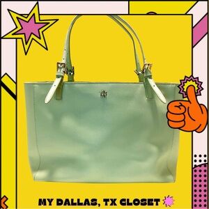 Tory Burch York Saffiano Leather Buckle Shoulder Tote Satchel Mint Green